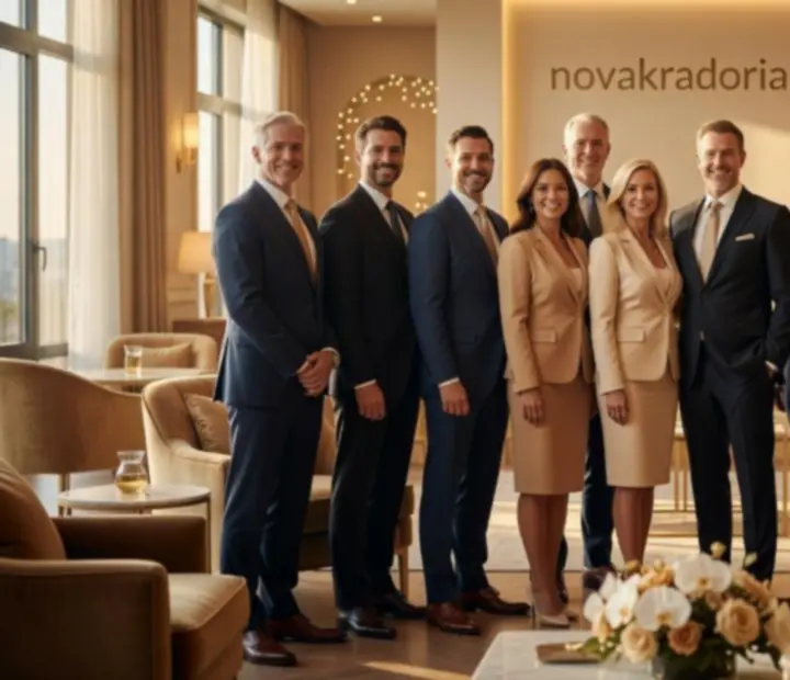 Zespół liderów Novakradoria w eleganckiej przestrzeni eventowej